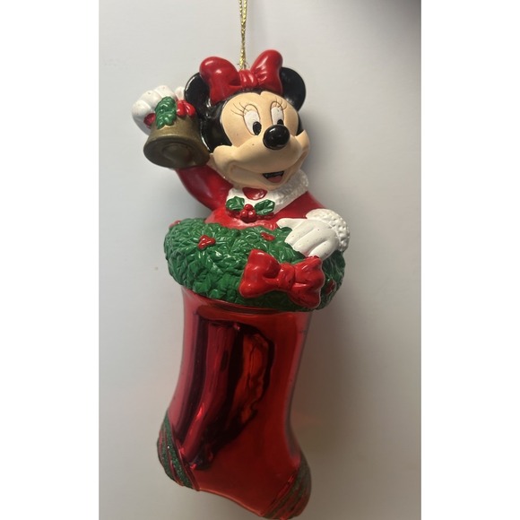 Santa’s Best Other - Vintage Disney Minnie Mouse In Christmas Stocking Ornament Santa's Best 1998